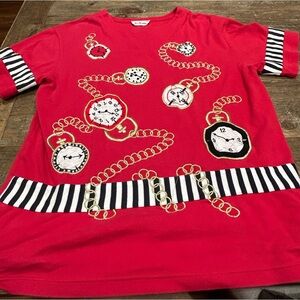 ❤️🖤Bechamel Women Clocks Red Tee Large (no size tag) Preowned❤️🖤